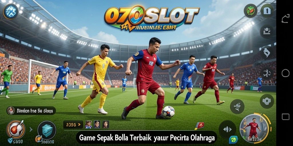 Tangkapan layar dari gameplay <strong>070SLOT</strong> menampilkan aksi pertandingan sepak bola yang seru.