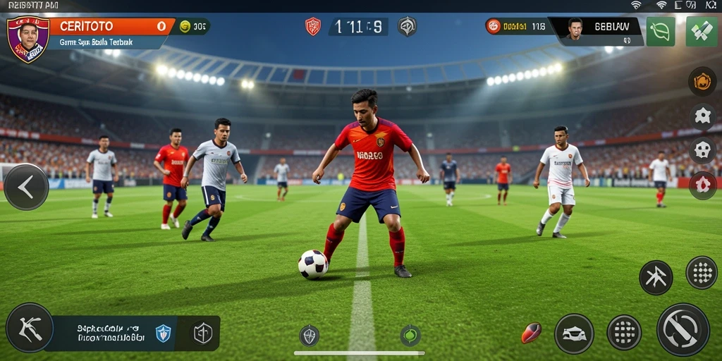Screenshot gameplay CERITOTO yang menunjukkan aksi sepak bola seru.