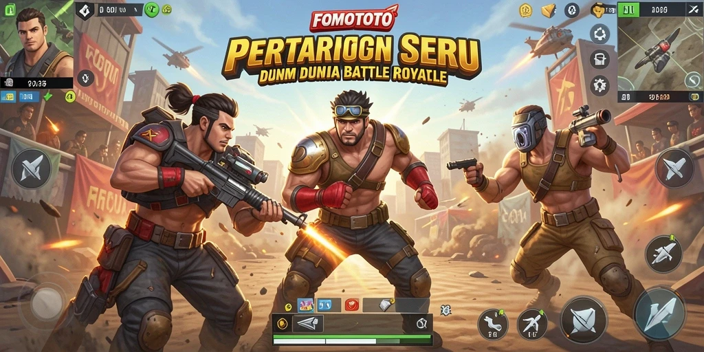 Tampilan seru gameplay <strong>FOMOTOTO</strong> dalam battlefield Battle Royale.