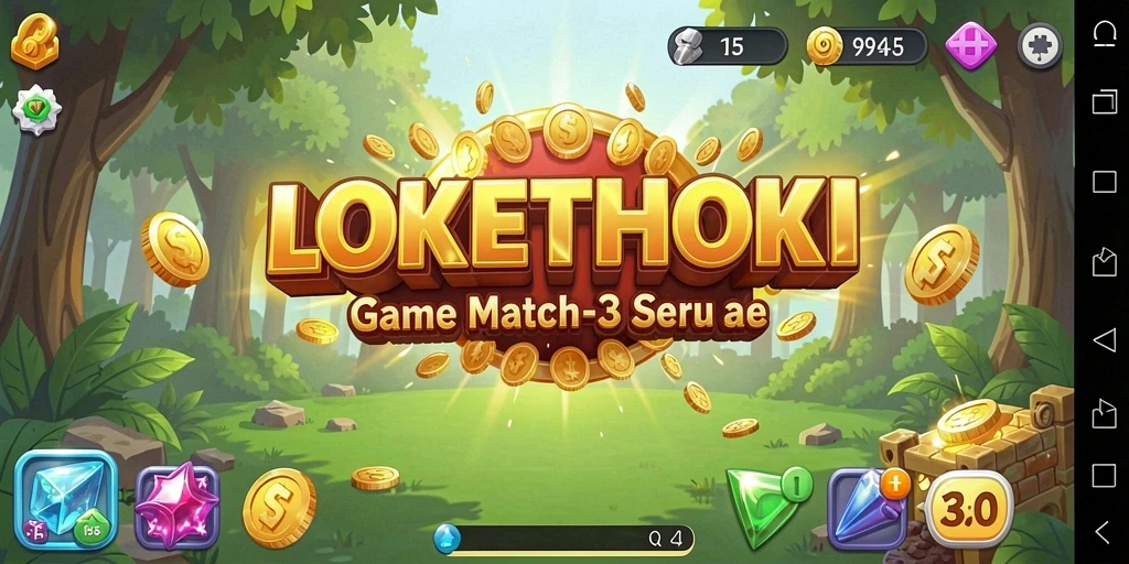 Screenshot gameplay LOKETHOKI yang menunjukkan kombinasi objek Match-3.