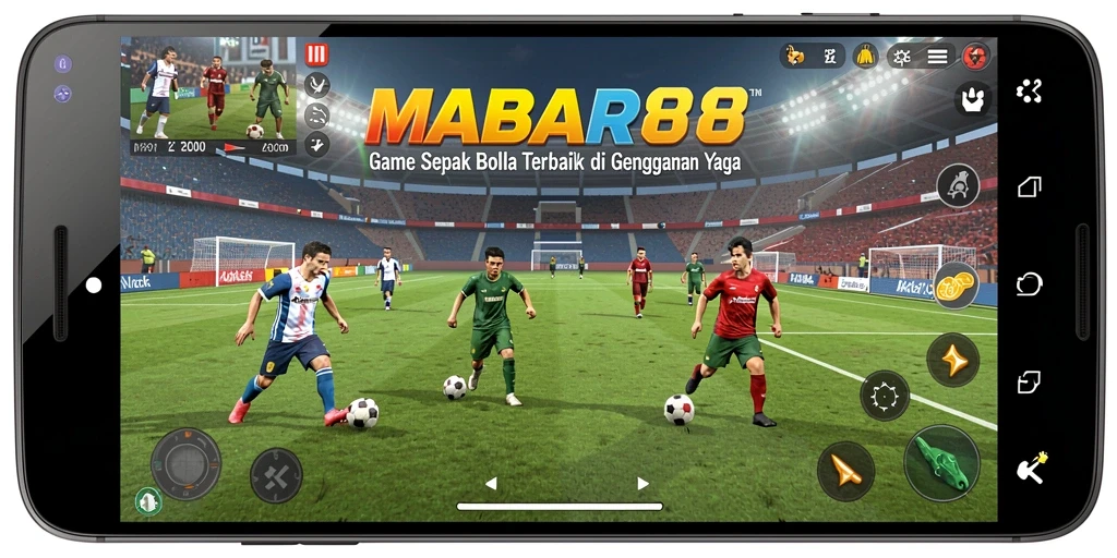 Tampilan gameplay seru MABAR88 dengan aksi sepak bola nyata.