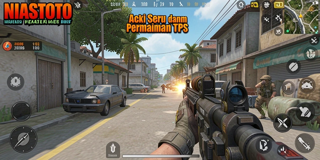 Tampilan gameplay seru dalam NIASTOTO dengan aksi tembak-menembak.