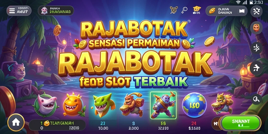 Gameplay menarik RAJABOTAK dengan simbol yang beragam dan fitur bonus.