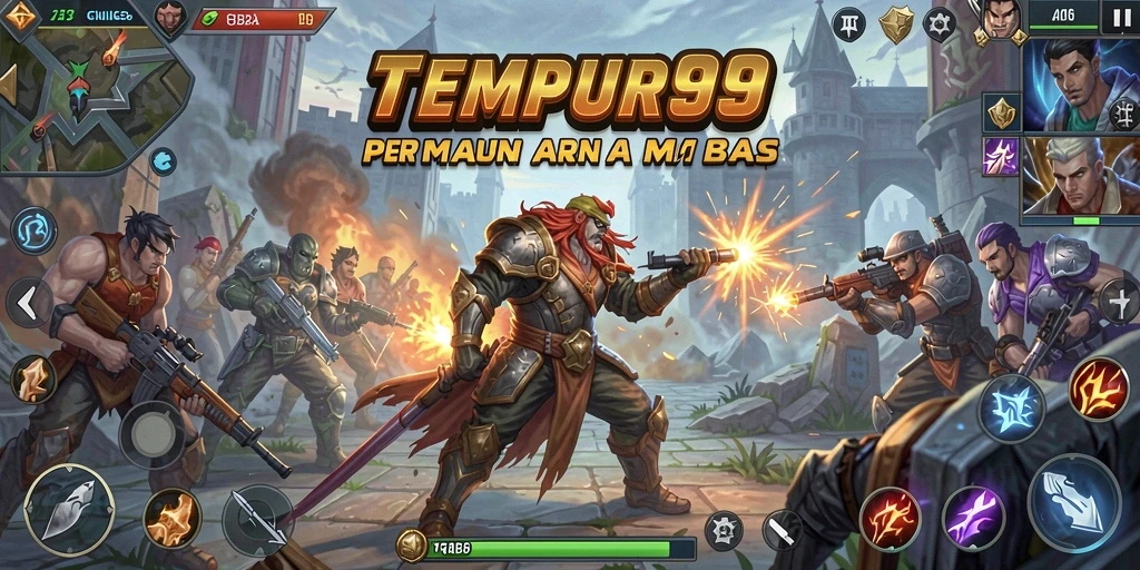Screenshot gameplay TEMPUR99 yang penuh aksi pertempuran seru.