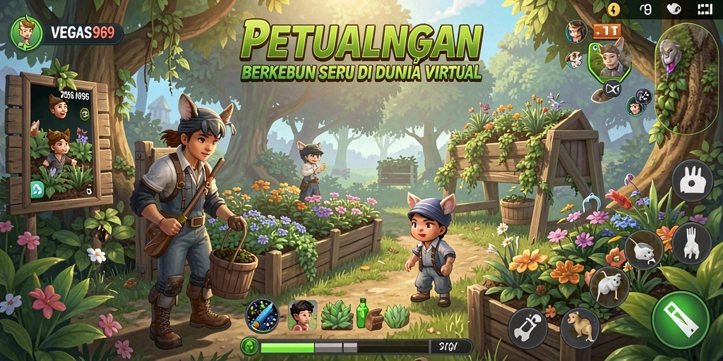 Tangkapan layar utama <strong>VEGAS969</strong> menampilkan momen seru berkebun di dunia virtual.